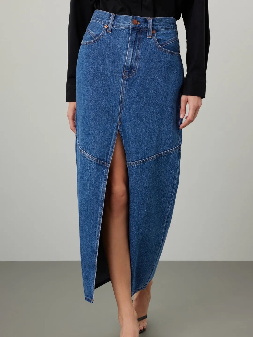 Madewell Denim Front Slit Mid Rise Maxi Skirt Sz 27